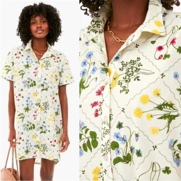 Tuckernuck Dresses & Skirts - Tuckernuck Corsica Wildflower Floral Shirt Dress Short Sleeve Cotton Poplin Sz S